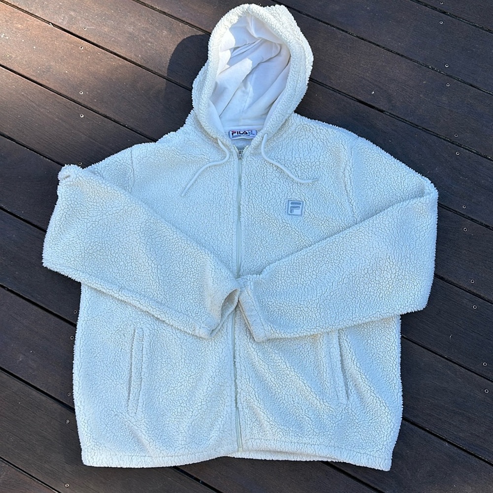 Men’s Fila XL Sherpa Cream Zip Up Jacket with hood